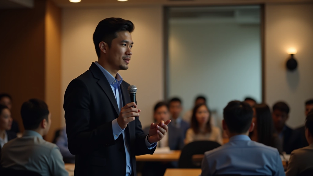 Workshop facilitator providing constructive feedback to presenter in supportive group environment