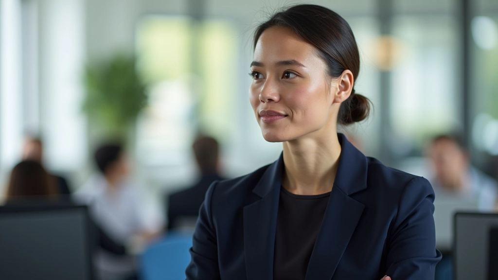 Professional speaker in business attire listening intently to audience member during Q&A session, attentive expression